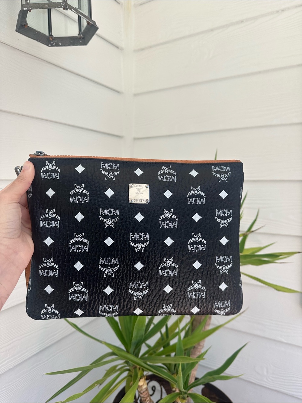 MCM visetos coated canvas wristlet/pouch with removable strap